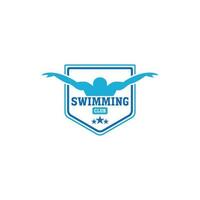 Creative swimming sport emblem logo design vector illustration idea