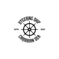 Creative steering wheel captain boat ship yacht compass transport logo design vector