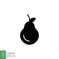 Pear icon. Simple solid style. Fruit, single, leaf, summer, nature, organic food concept. Black silhouette, glyph symbol. Vector illustration isolated on white background. EPS 10.