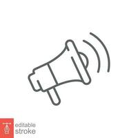 Megaphone icon. Simple outline style. Loudspeaker, bullhorn, loud speaker, marketing, business concept. Thin line symbol. Vector illustration isolated on white background. Editable stroke EPS 10.