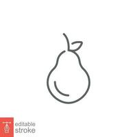 Pear icon. Simple outline style. Fruit, single, leaf, summer, nature, organic food concept. Thin line symbol. Vector illustration isolated on white background. Editable stroke EPS 10.