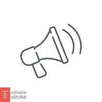 Megaphone icon. Simple outline style. Loudspeaker, bullhorn, loud speaker, marketing, business concept. Thin line symbol. Vector illustration isolated on white background. Editable stroke EPS 10.