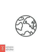 World planet icon. Simple outline style. Globe, earth, map, pictogram, web, geography concept. Thin line symbol. Vector illustration isolated on white background. Editable stroke EPS 10.