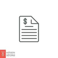 Bank statement icon. Simple outline style. Slip, receipt, bill, financial, invoice, paper, business concept. Thin line symbol. Vector illustration isolated on white background. Editable stroke EPS 10.