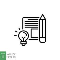 Brief icon. Simple outline style. Concise, succinct, pencil, page, light bulb, abbreviated concept. Thin line symbol. Vector symbol illustration isolated on white background. EPS 10.