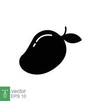 Mango icon. Simple solid style. Fruit, mango with leaf, food, summer concept. Black silhouette, glyph symbol. Vector illustration isolated on white background. EPS 10.