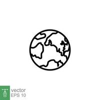 World planet icon. Simple outline style. Globe, earth, map, pictogram, web, geography concept. Thin line symbol. Vector illustration isolated on white background. EPS 10.