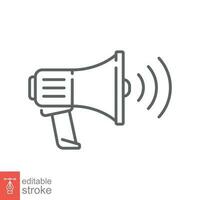 Megaphone icon. Simple outline style. Loudspeaker, bullhorn, loud speaker, marketing, business concept. Thin line symbol. Vector illustration isolated on white background. Editable stroke EPS 10.