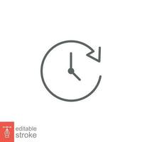 Time icon. Simple outline style. Timer, long, hour, period, clockwise with arrow, counter, deadline concept. Thin line symbol. Vector illustration isolated on white background. Editable stroke EPS 10.