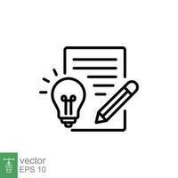 Brief icon. Simple outline style. Concise, succinct, pencil, page, light bulb, abbreviated concept. Thin line symbol. Vector symbol illustration isolated on white background. EPS 10.