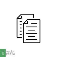 Contract records icon. Simple outline style. Paper, note, writing, folio, paperboard, business, office concept. Thin line symbol. Vector illustration isolated on white background. EPS 10.