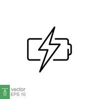 Battery charging icon. Simple outline style. Recharge, lithium, charge, capacity, energy, power, technology concept. Thin line symbol. Vector illustration isolated on white background. EPS 10.