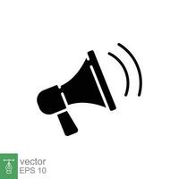 Megaphone icon. Simple solid style. Loudspeaker, bullhorn, broadcast, noise, marketing, business concept. Black silhouette, glyph symbol. Vector illustration isolated on white background. EPS 10.