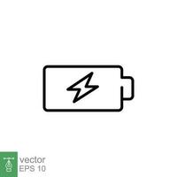 Battery charging icon. Simple outline style. Recharge, lithium, charge, capacity, energy, power, technology concept. Thin line symbol. Vector illustration isolated on white background. EPS 10.