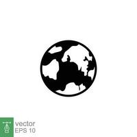 World planet icon. Simple solid style. Globe, earth, map, pictogram, web, geography concept. Black silhouette, glyph symbol. Vector illustration isolated on white background. EPS 10.