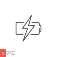 Battery charging icon. Simple outline style. Lightening, power, thunder, technology concept. Thin line symbol. Vector illustration isolated on white background. Editable stroke EPS 10.