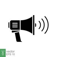 Megaphone icon. Simple solid style. Loudspeaker, bullhorn, broadcast, noise, marketing, business concept. Black silhouette, glyph symbol. Vector illustration isolated on white background. EPS 10.