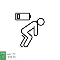 Tiredness icon. Simple outline style. Tired person, burnout, fatigue, sick, battery energy low charge concept. Thin line symbol. Vector illustration isolated on white background. EPS 10.