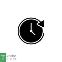 Refresh time icon. Simple solid style. Timer, long, hour, period, clockwise with arrow, deadline concept. Black silhouette, glyph symbol. Vector illustration isolated on white background. EPS 10.