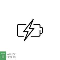 Battery charging icon. Simple outline style. Recharge, lithium, charge, capacity, energy, power, technology concept. Thin line symbol. Vector illustration isolated on white background. EPS 10.