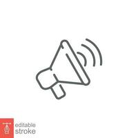 Megaphone icon. Simple outline style. Loudspeaker, bullhorn, loud speaker, marketing, business concept. Thin line symbol. Vector illustration isolated on white background. Editable stroke EPS 10.