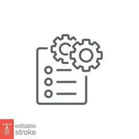 Attributes icon. Simple outline style. Attribute, document, gear, success, technology concept. Thin line symbol. Vector symbol illustration isolated on white background. Editable stroke EPS 10.