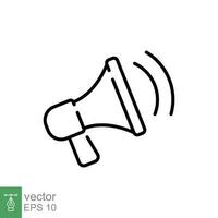 Megaphone icon. Simple outline style. Loudspeaker, bullhorn, broadcast, noise, loud speaker, marketing, business concept. Thin line symbol. Vector illustration isolated on white background. EPS 10.