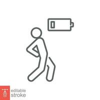 Tiredness icon. Simple outline style. Tired person, burnout, sick, battery energy low charge concept. Thin line symbol. Vector illustration isolated on white background. Editable stroke EPS 10.