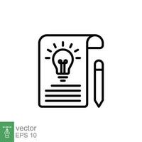 Brief icon. Simple outline style. Concise, succinct, pencil, page, light bulb, abbreviated concept. Thin line symbol. Vector symbol illustration isolated on white background. EPS 10.