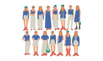 Set of women in different clothes. Vector illustration in flat style.
