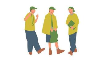 Vector illustration of a man in a cap and a green jacket.