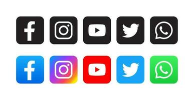 Set of popular social media icons in square background vector