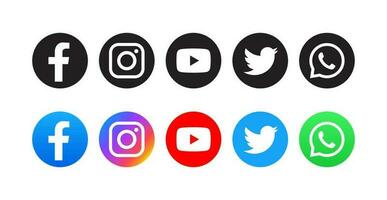 Set of popular social media icons in ound background vector