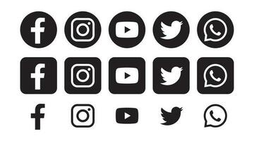 Set of popular social media icons round and square in black background vector