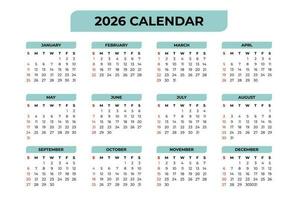 2026 Basic Calendar in White Background vector