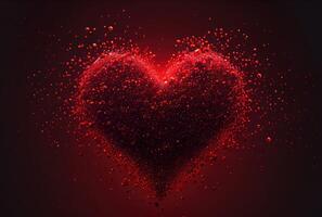 Red heart with dust particle disintegration effect on red background. photo