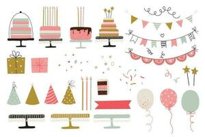 Birthday party elements set. Vector illustration in simple style