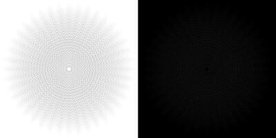 Abstract background pattern. Forty-pointed star-shaped stripes in white, gray, black alternating dark and light colors. The gradient line illusion extends from the center. Vector illustration.