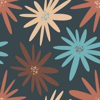Floral seamless pattern with big color flowers. Repeatable nature background. Modern hand drawn design for wrapping paper, cover, fabric, interior decor, stationery design, print, wallpaper. Vector