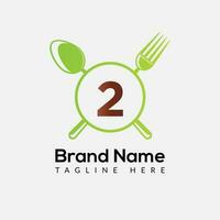 Restaurant Logo On Letter 2 Template. Food On 2 Letter, Initial Chef Sign Concept vector