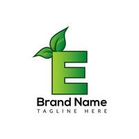 Eco Logo On Letter E Template. Eco On E Letter, Initial Eco, Leaf, Nature, Green Sign Concept vector
