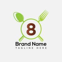 Restaurant Logo On Letter 8 Template. Food On 8 Letter, Initial Chef Sign Concept vector