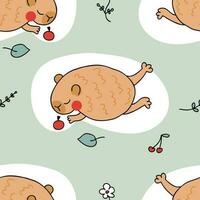 Doodle dreaming capybara seamless pattern in hand drawn style. Perfect print for tee, paper, textile and fabric. vector