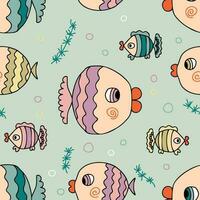 Hand drawn sea fishes seamless pattern in doodle style. Perfect print for tee, textile, paper and fabric. vector