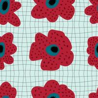 Exotic rafflesia flowers seamless pattern on trippy grid background. Perfect print for tee, paper, textile and fabric. vector