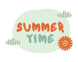 Slogan SUMMER TIME in 1970 style with sun and clouds. Perfect retro print for tee, poster, card, sticker. vector