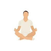 Calm man meditating and practicing yoga isolated on the white background. Relaxed guy doing breath control techniques in lotus position. Vector illustration