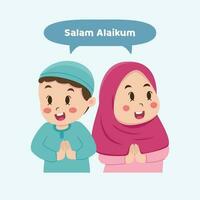 Cute Muslim Kids salam giving salam vector