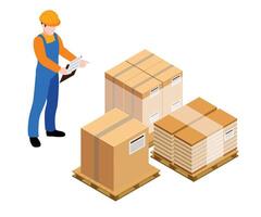 Free vector man with box warehouse