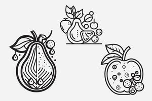 Fruit Icon set, cartoon fruits isolated on white background, Simple lineart outline elements collection, clean simple design vector